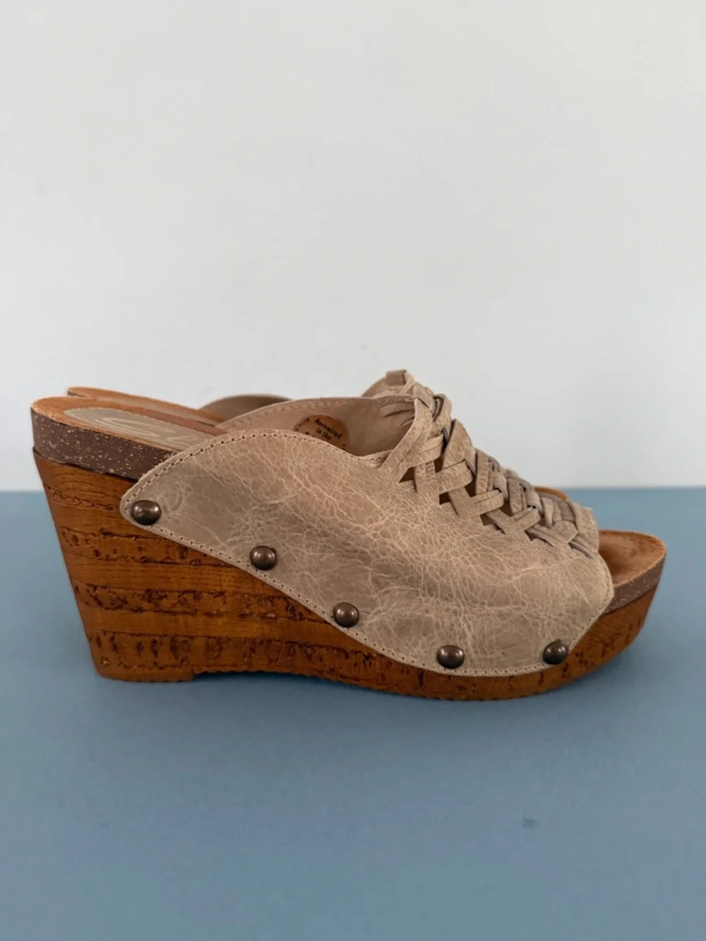 Sbicca Genesis Woven Leather Studded Taupe Boho Platform‎ Wedge Sandals